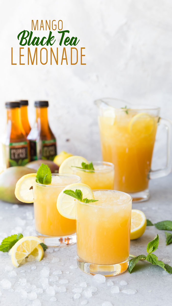 Mango Black Tea Lemonade- A fantastic summer beverage that is as refreshing as it is delicious. Made with fresh squeezed lemon juice, mango nectar, and black tea.
