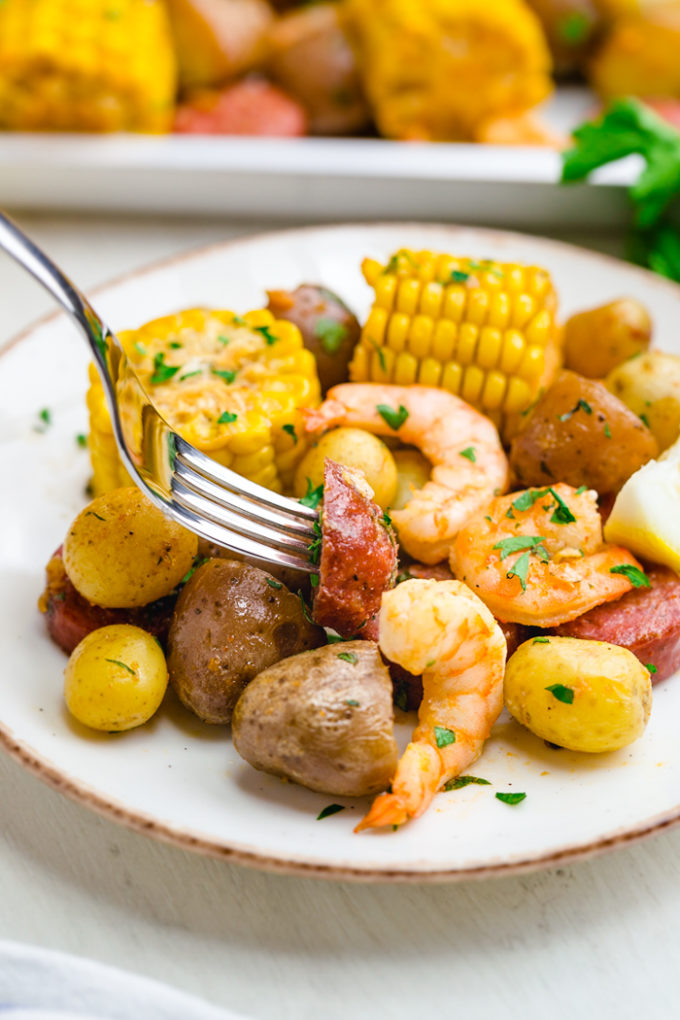 Sheet pan shrimp boil, a classic low country boil, made in the oven. 
