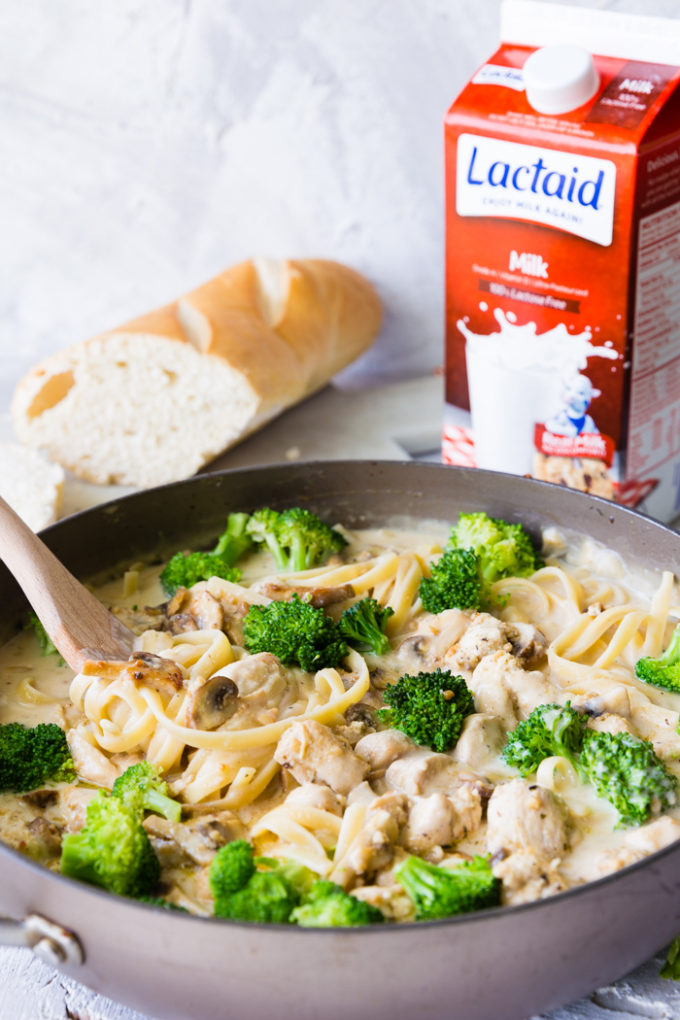 A large pot of fettuccine Alfredo