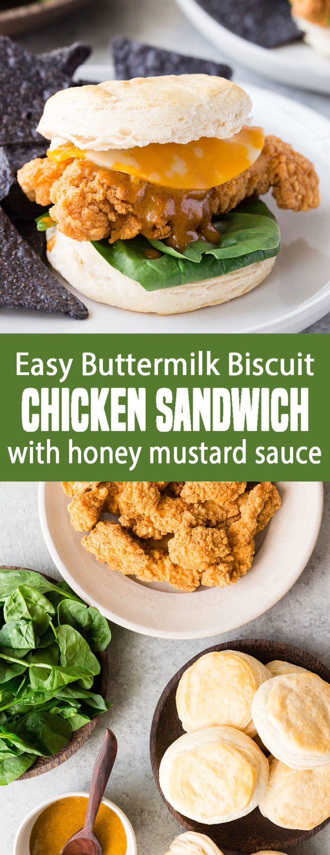 Easy buttermilk biscuit chicken sandwiches with honey mustard sauce