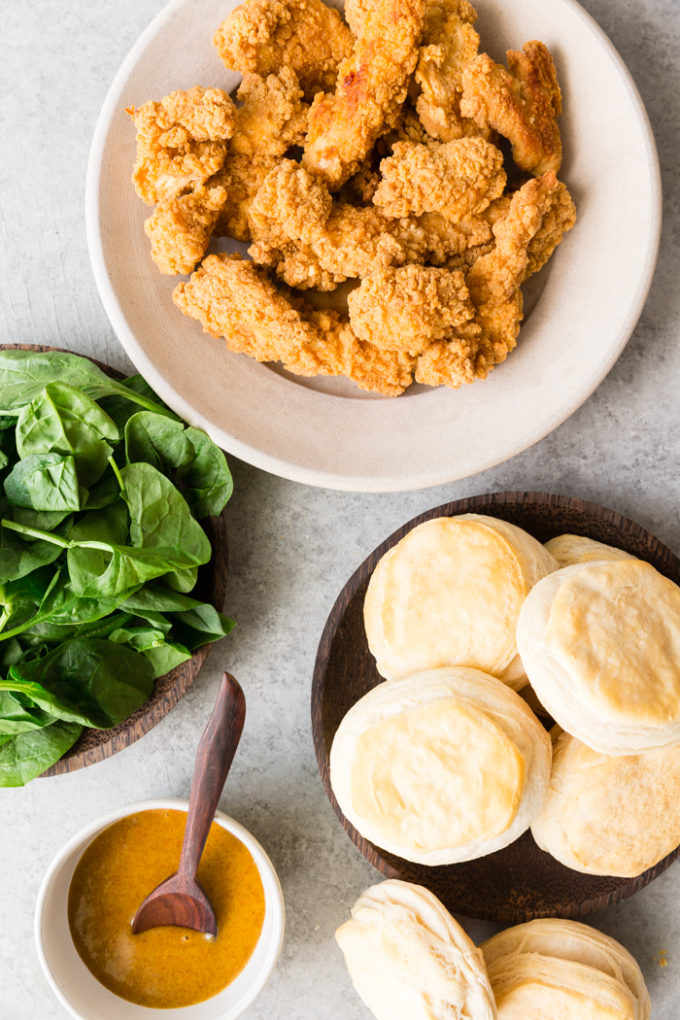 An easy to assemble buttermilk biscuit chicken sandwich ingredients