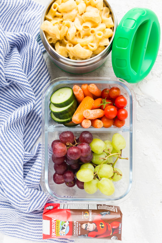 Instant Pot Mac and Cheese, Fruit, Vegetables, and Horizon Milk Box