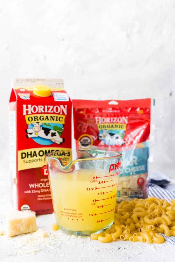 Horizon Organic products used to make organic Mac and cheese in an instant pot pressure cooker