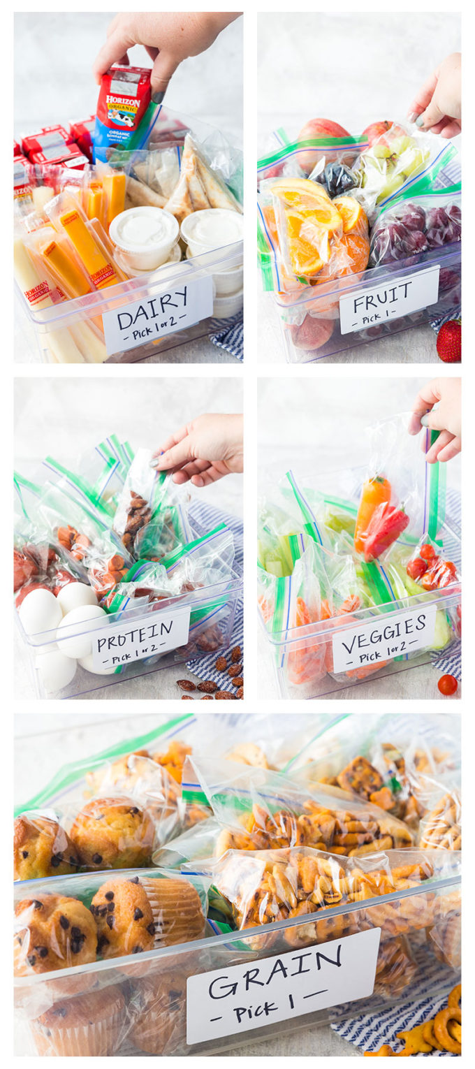 5 bins full of organic foods for kids to build their own lunches with