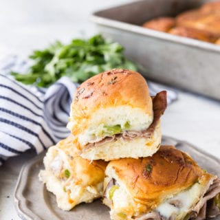 A plate of Philly cheese steak sliders