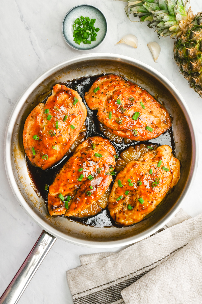 A skillet teriyaki chicken, delicious chicken breast, cooked with a homemade teriyaki sauce