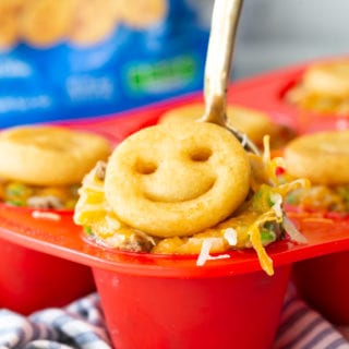 Mini Shepherd's Pie cups topped with McCain Smiles mashed potatoes instead of traditional