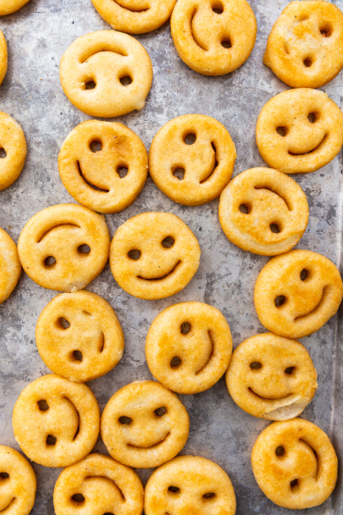 McCain Smiles Mashed Potato Shapes on a pan