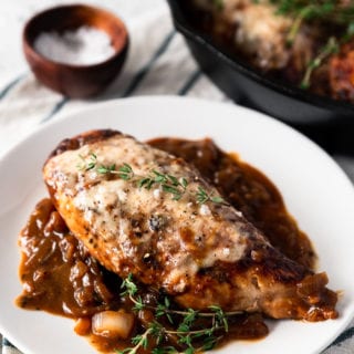 Delicious French onion chicken made in the skillet