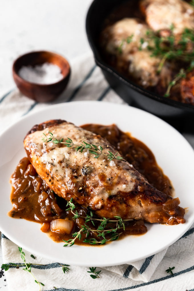 Delicious French onion chicken made in the skillet