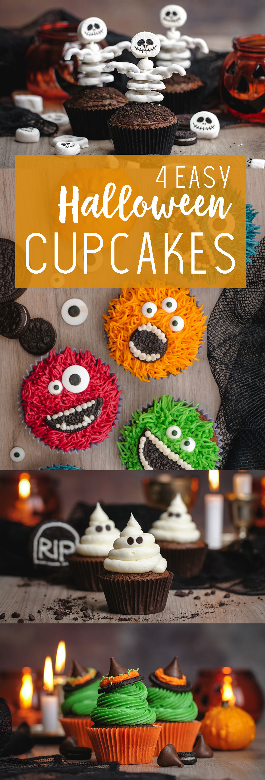Halloween Cupcakes- 4 easy ideas for super cute Halloween cupcakes
