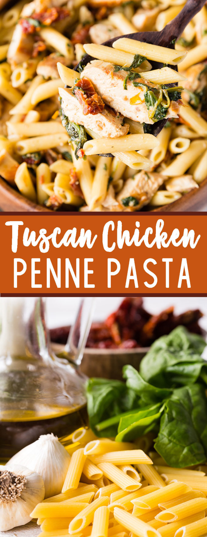 Tuscan Chicken Penne Pasta is a rich and delicious penne pasta meal stuffed with chicken, sun dried tomatoes, spinach, and more. 