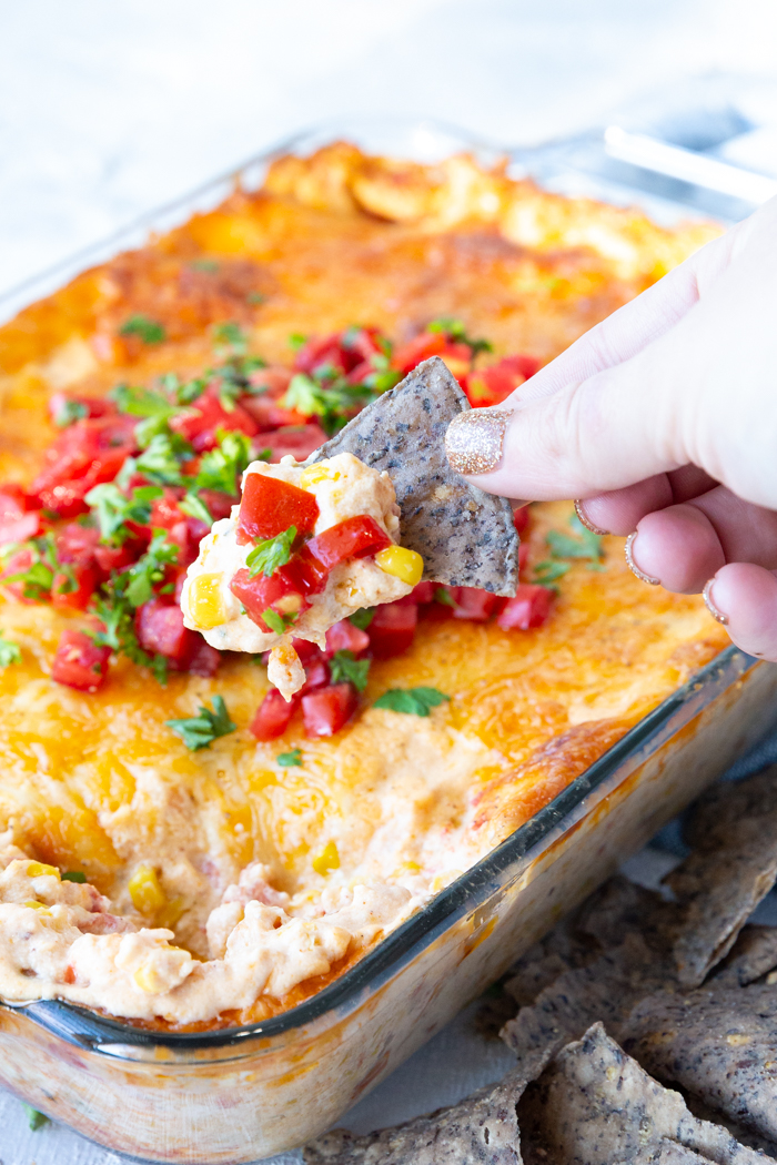 Cheesy corn dip is an excellent dip with tortilla chips