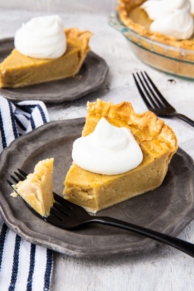 Sweet Potato Pie, a classic Thanksgiving pie that is lightly spiced, easy to slice, and has a rich, buttery crust