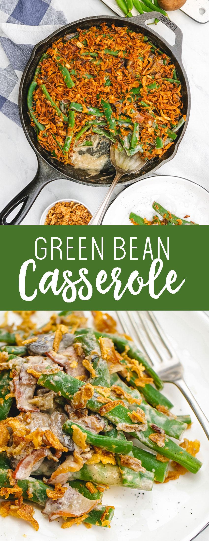 A rich, fresh made green bean casserole with no creamy of anything. 