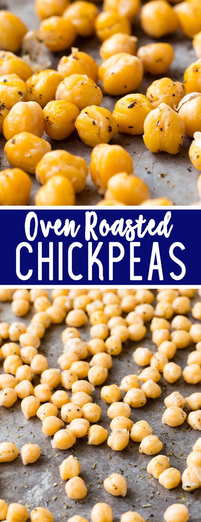 Delicious oven roasted chickpeas, perfect for snacking or adding to salads and bowls