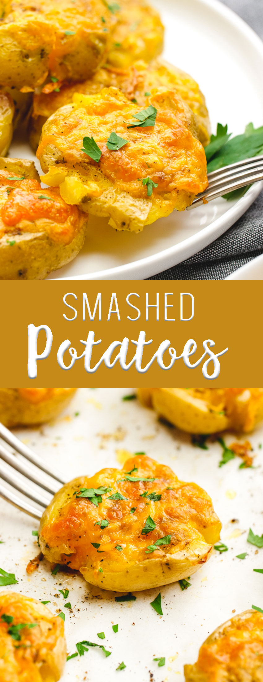 Easy to make Smashed Potatoes are slathered in butter, herbs, spices, and cheese and make a fantastic appetizer or snack. 