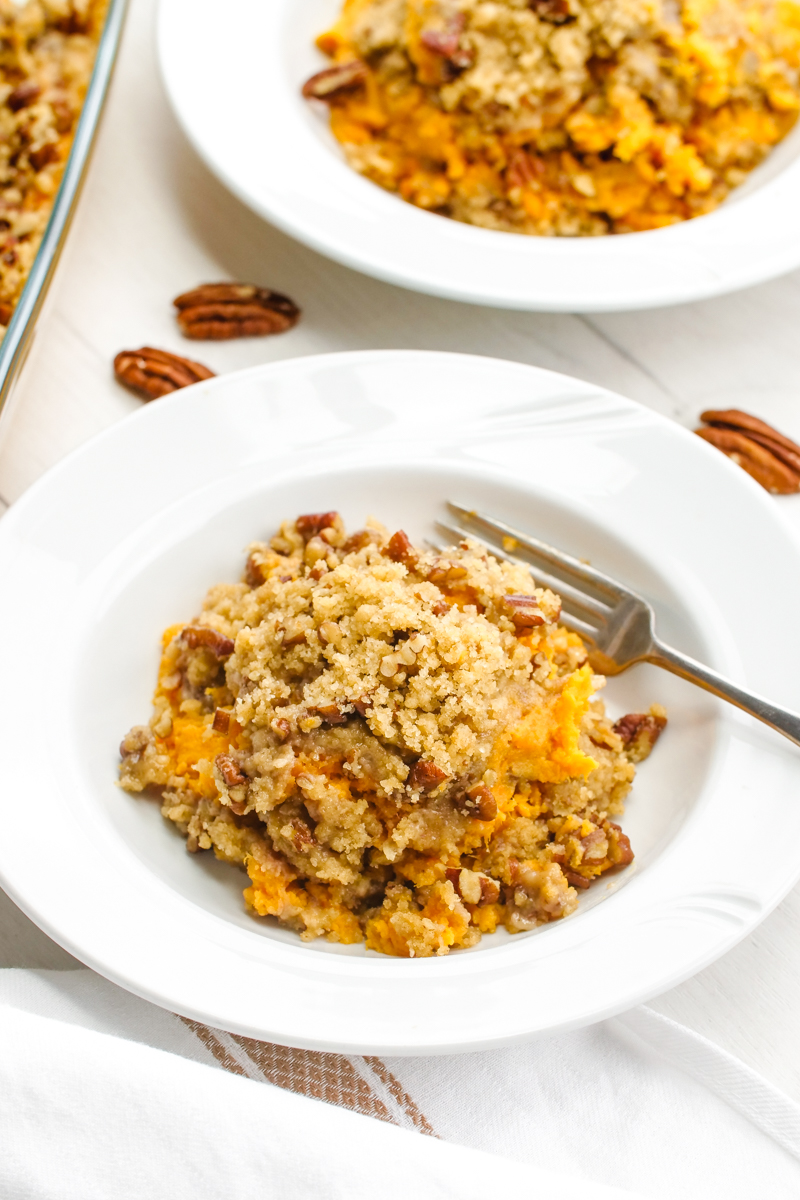 A bowl of sweet potato casserole