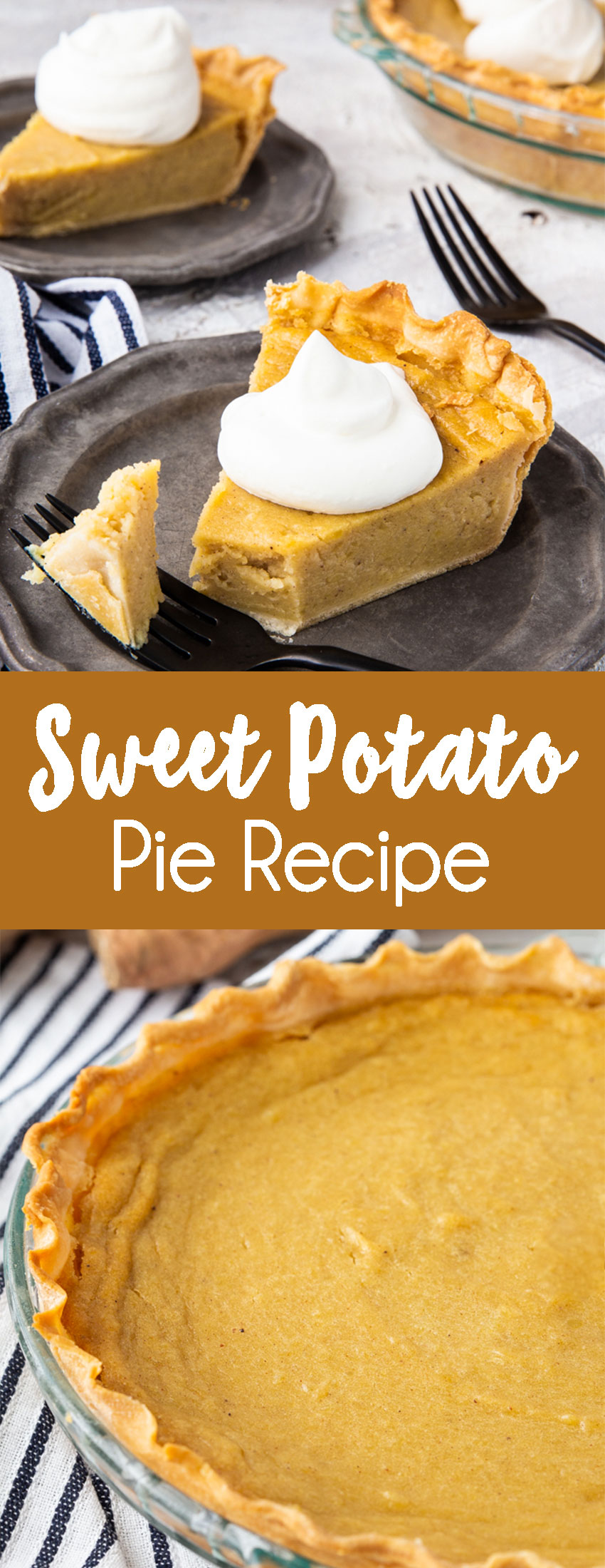 Sweet potato pie, a classic pie that is slightly spiced, cuts beautifully, and has a silky smooth filling.