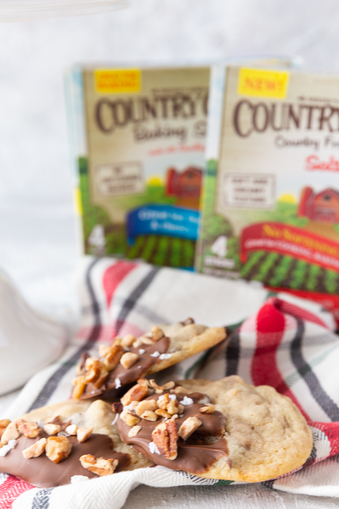 Toffee pecan christmas cookies on a red plaid napkin