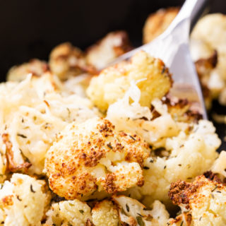 Air fryer roasted cauliflower, with parmesan cheese and seasonings