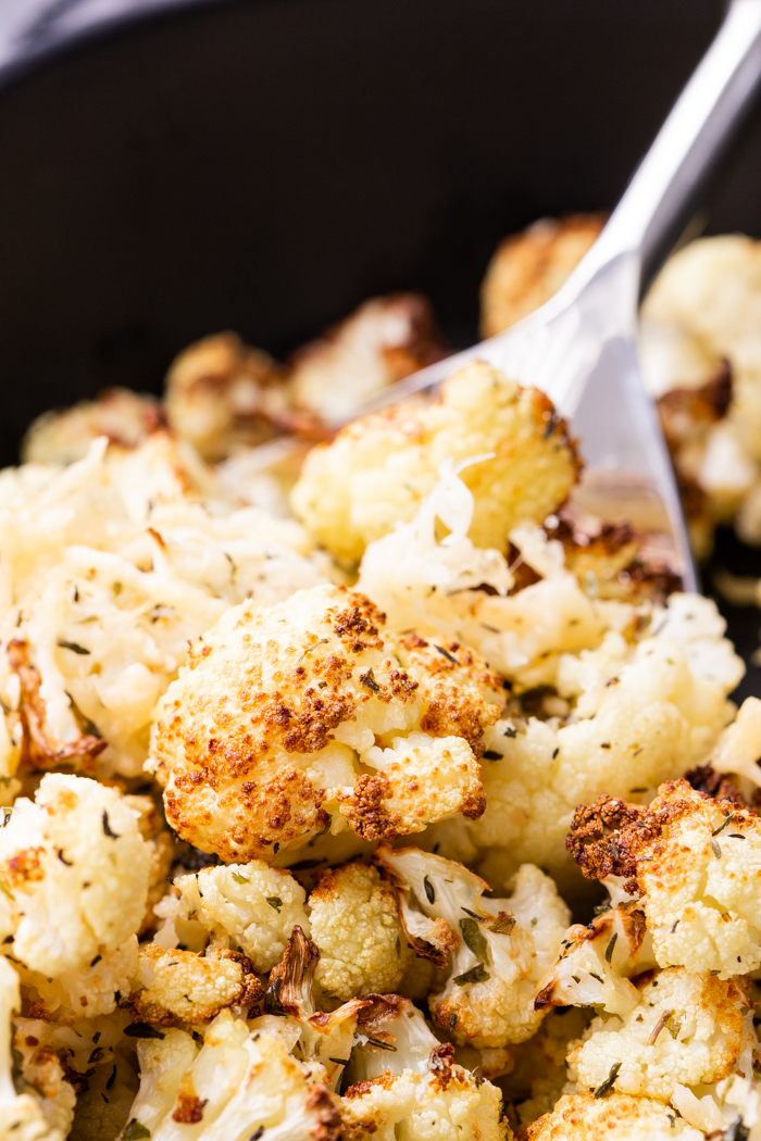 Air fryer roasted cauliflower, with parmesan cheese and seasonings