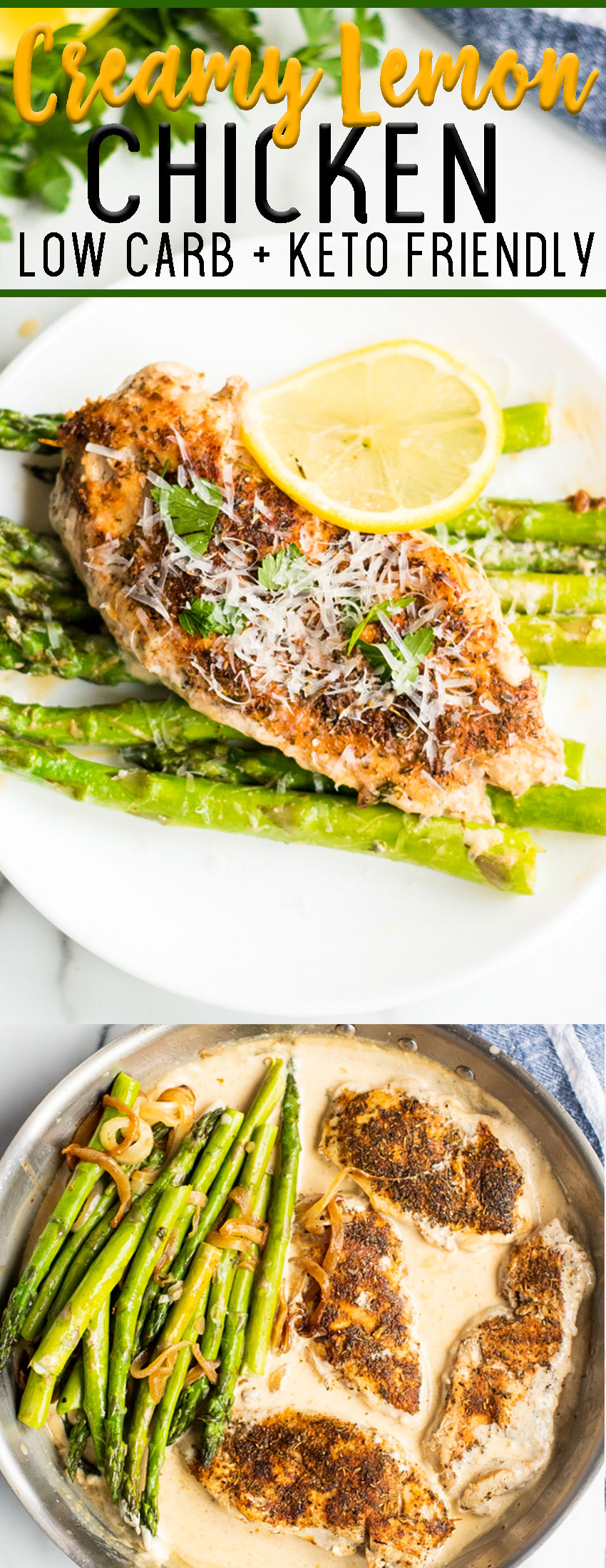 This low carb, keto friendly creamy lemon chicken with asparagus is soooo delicious. 