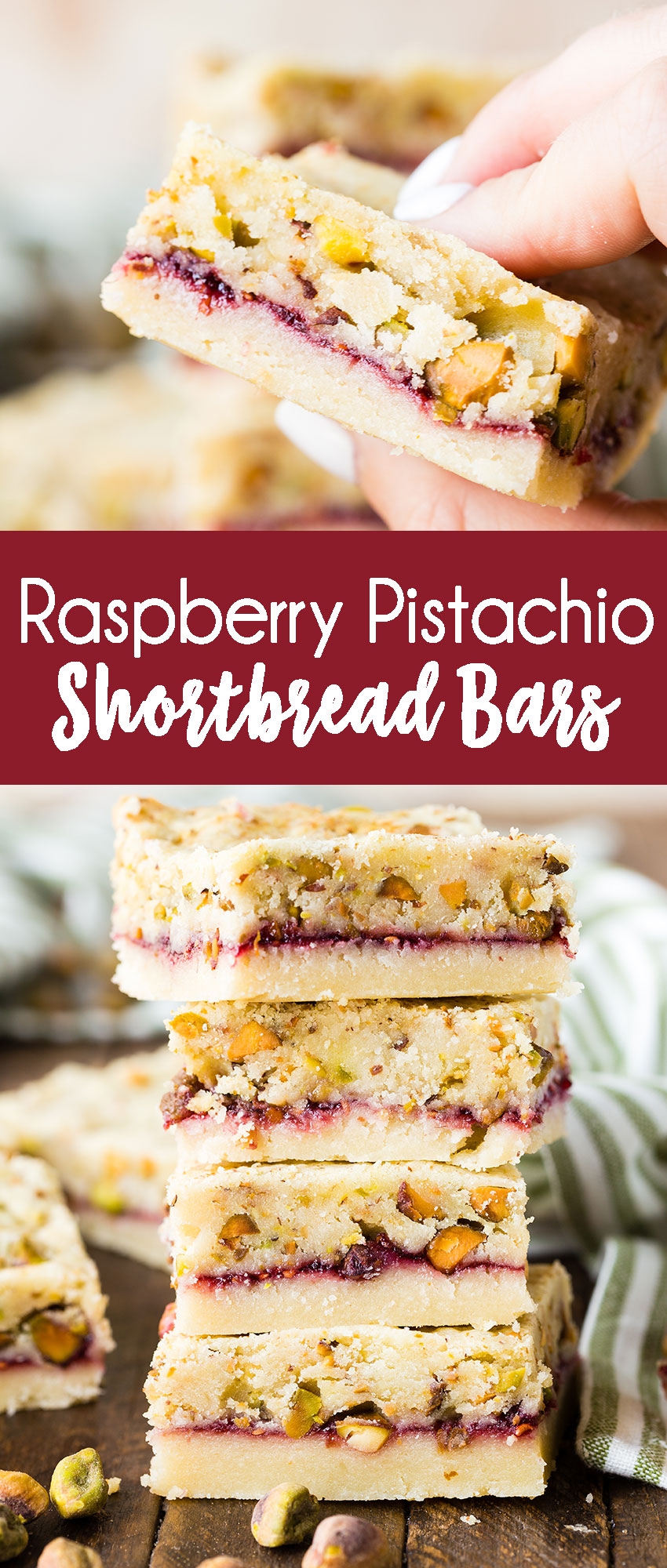 Buttery shortbread with a jam and pistachio layer, to make a cookie bar