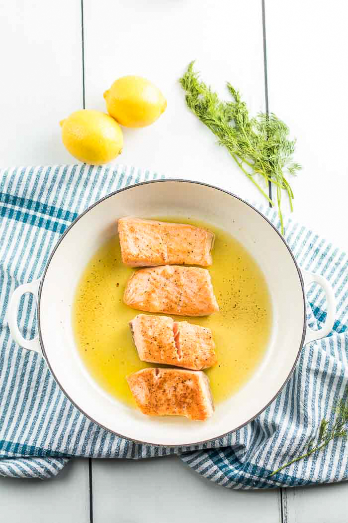 Step three in this salmon recipe is sear that salmon and give it a nice golden crispy exterior