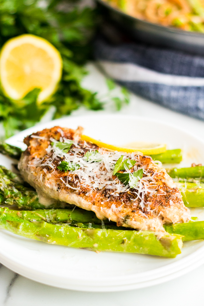 Creamy lemon chicken and asparagus a low carb, keto friendly meal that is delicious! 