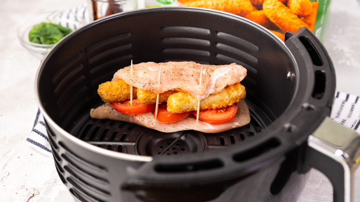 Air fryer cooked caprese chicken