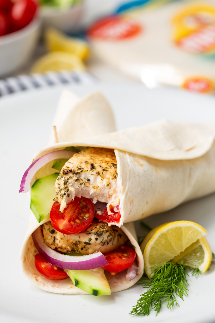 Greek Chicken Wraps: Low carb chicken wraps with Mission smart balance tortillas