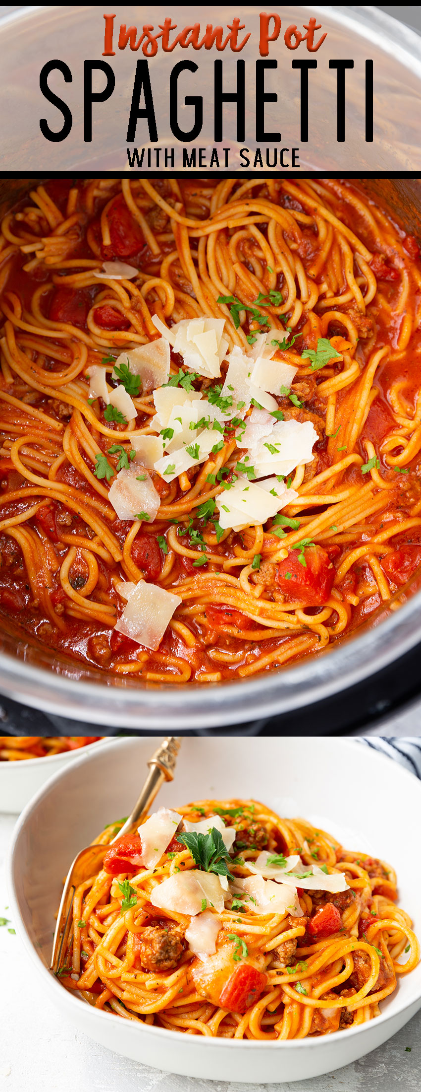 Spaghetti and meat sauce cooked in the instant pot