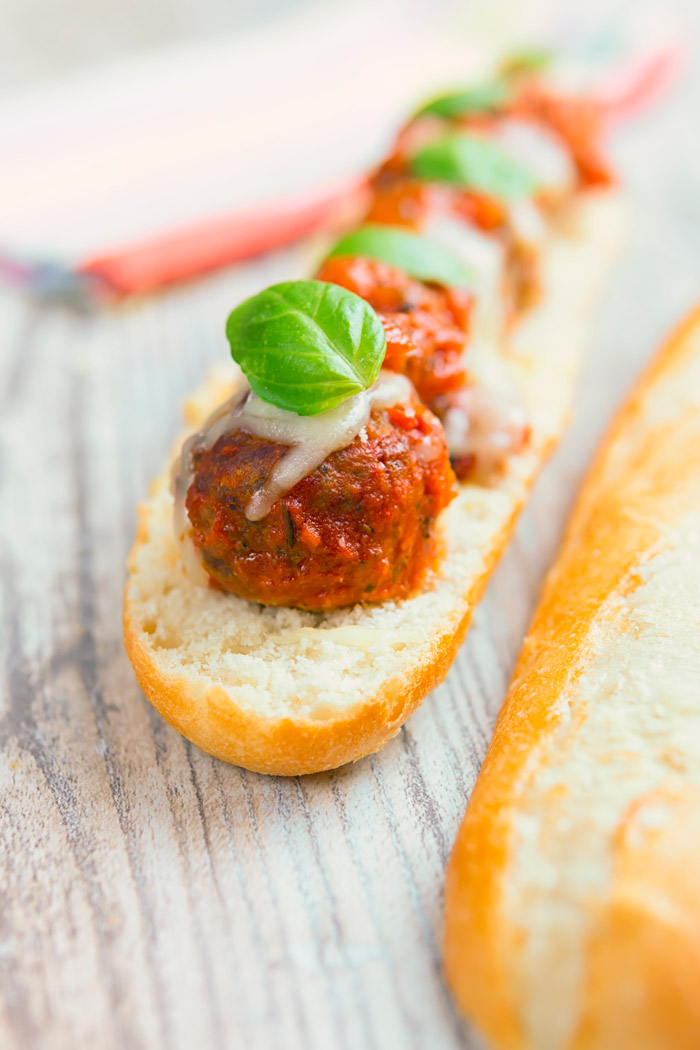 Meatball sub on a wooden background