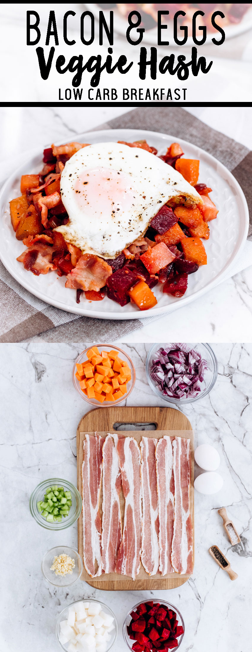 Bacon and egg veggie hash a great low carb breakfast