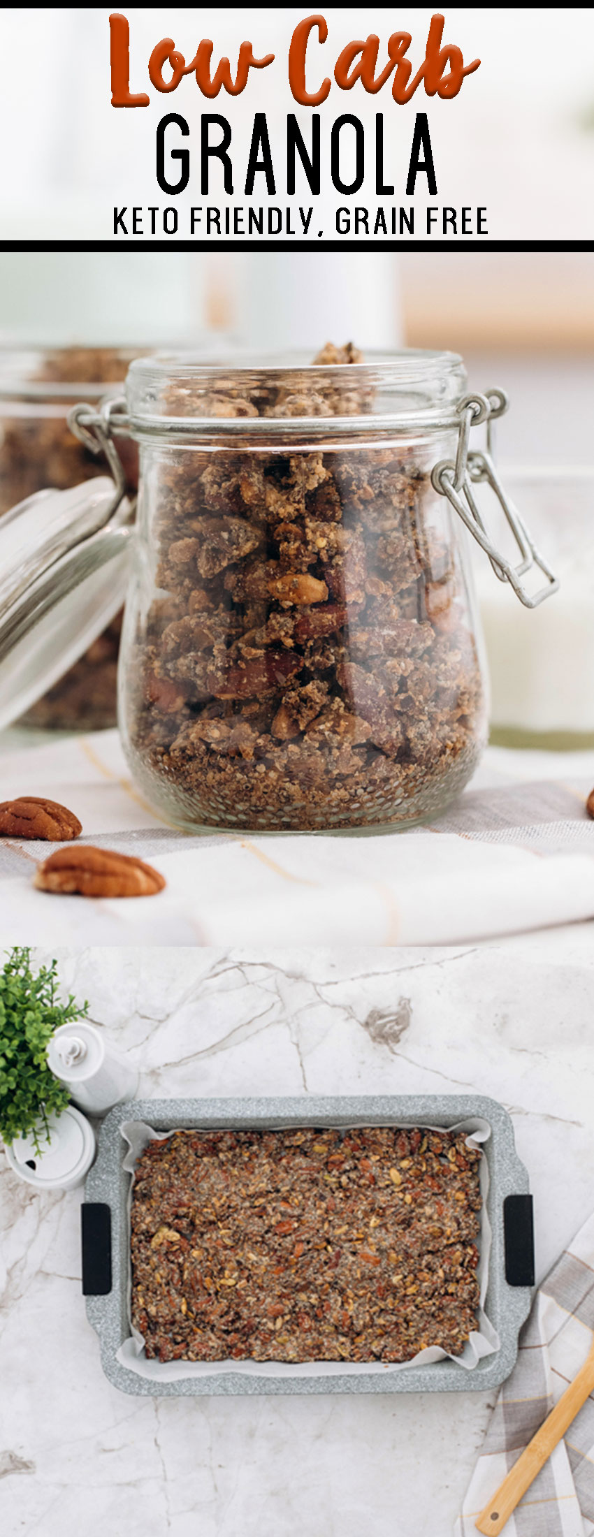 This delicious baked granola is homemade, and is keto friendly and low carb, has no grains. 