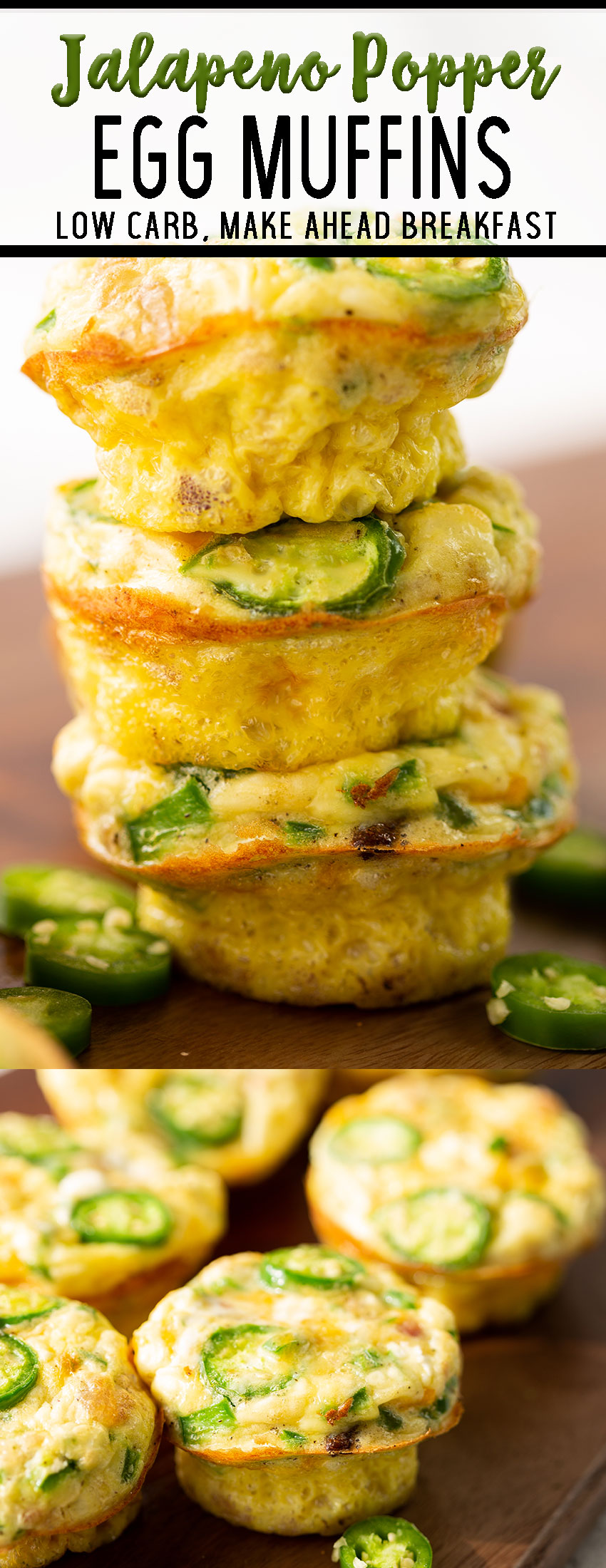 Jalapeno popper egg muffins in a stack