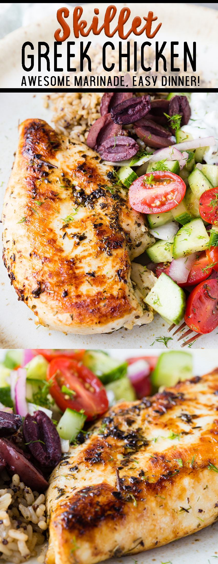 Skillet greek chicken, chicken marinated in a lovely combo of mediterranean flavors and seared to perfection stove top