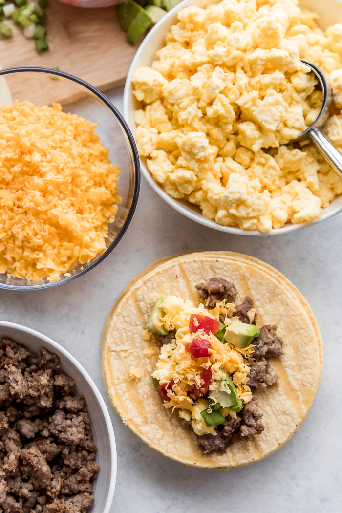Assembling a breakfast taquito