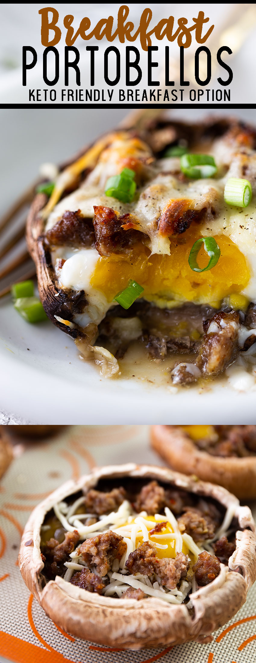 Breakfast portobellos, a portobello mushroom stuffed with breakfast ingredients. 