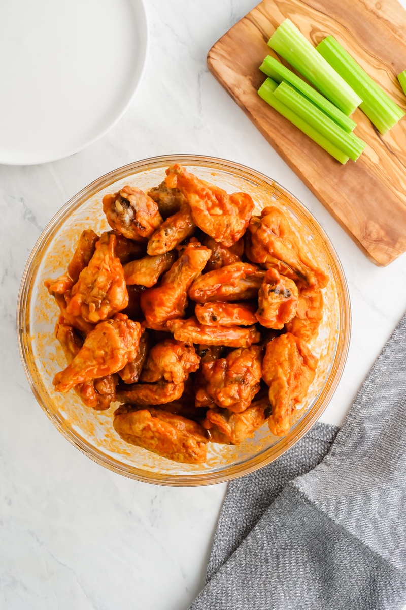 Buffalo wings in a bowl