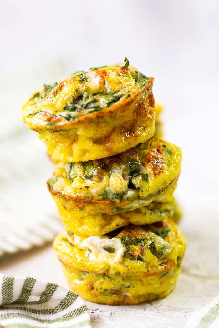 A stack of 3 sun dried tomato and egg muffins