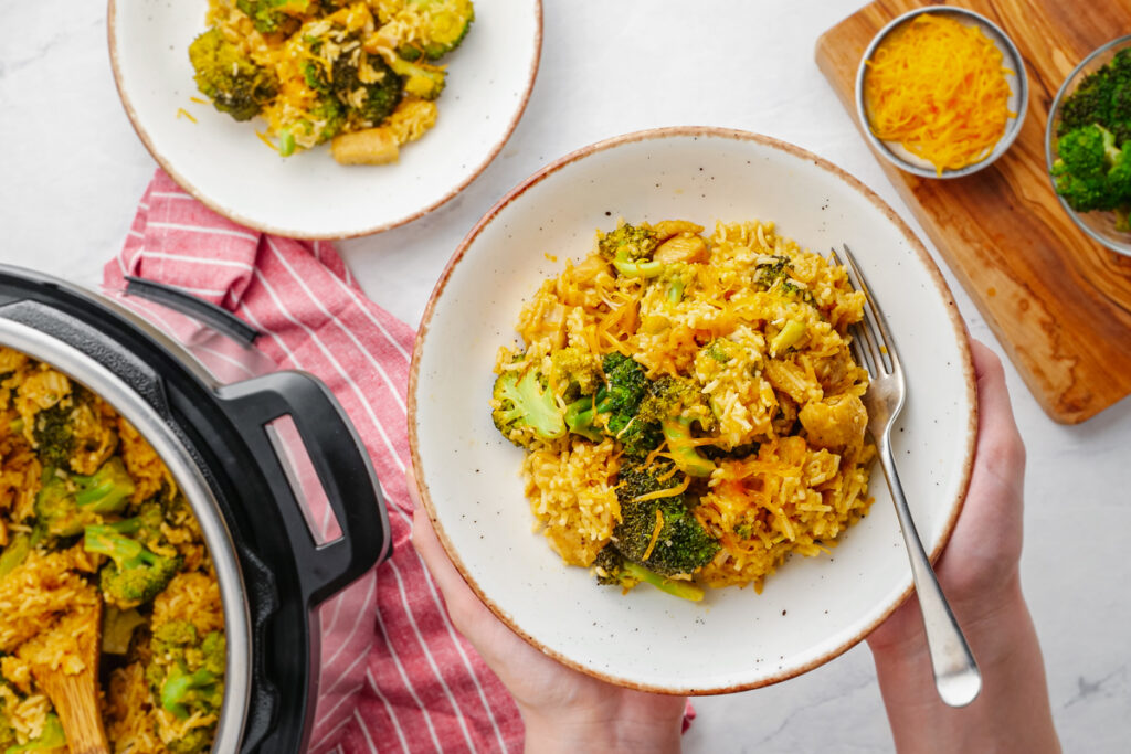 Broccoli chicken and rice casserole made in the instant pot