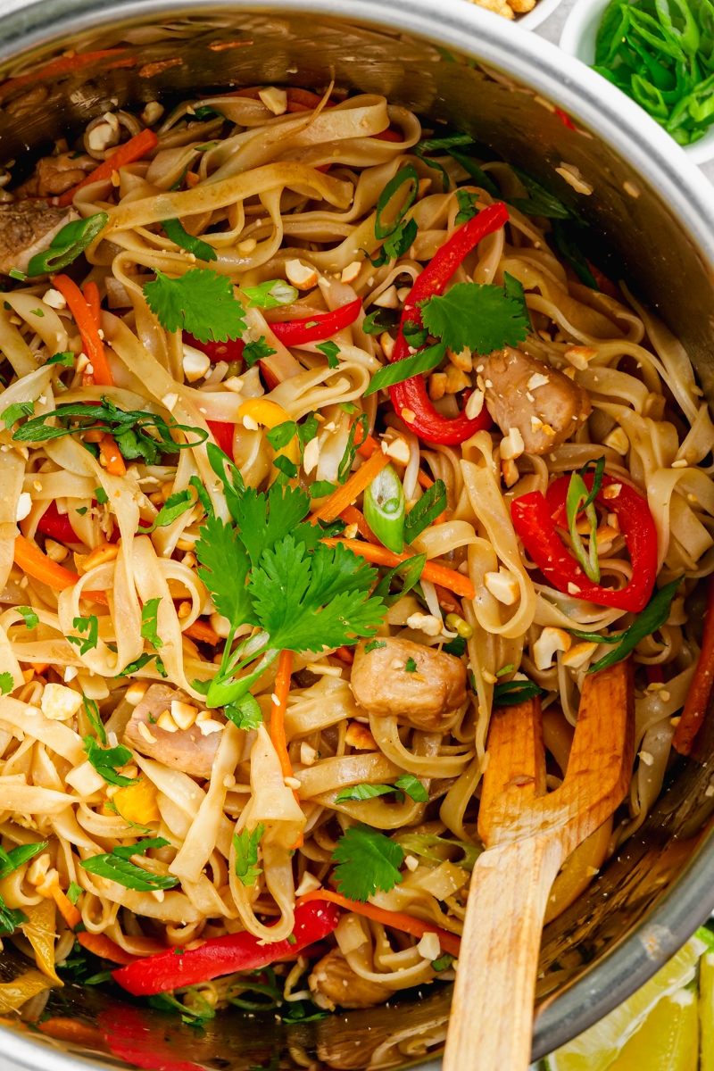 An instant pot liner filled with pad thai