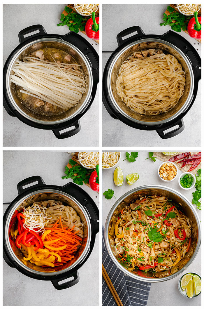 A collage image of how to make instant pot pad thai