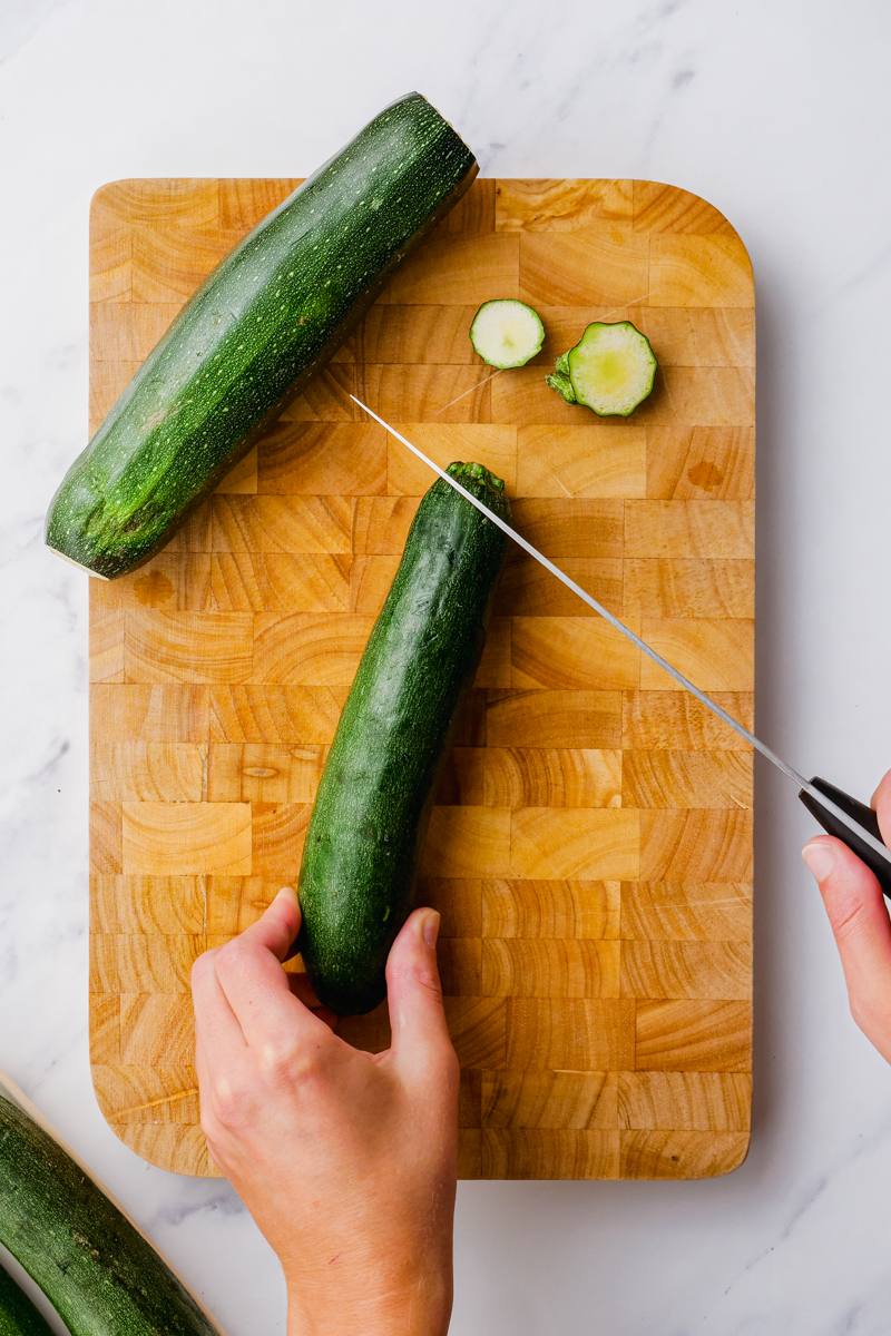 Prep zucchini for baking