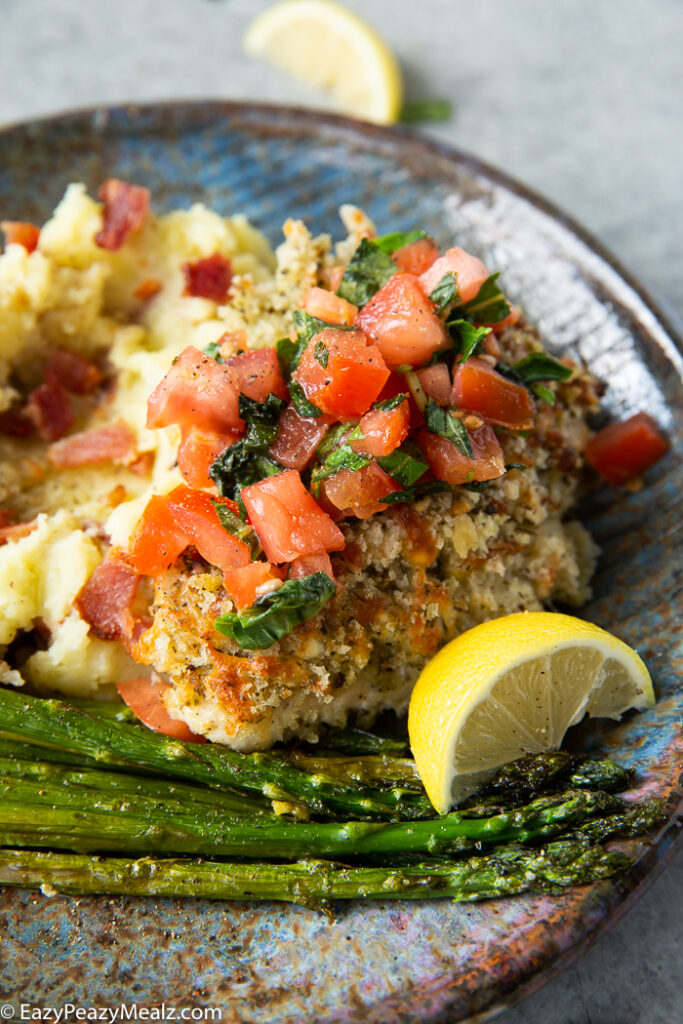 Bruschetta chicken from HelloFresh, on a plate.