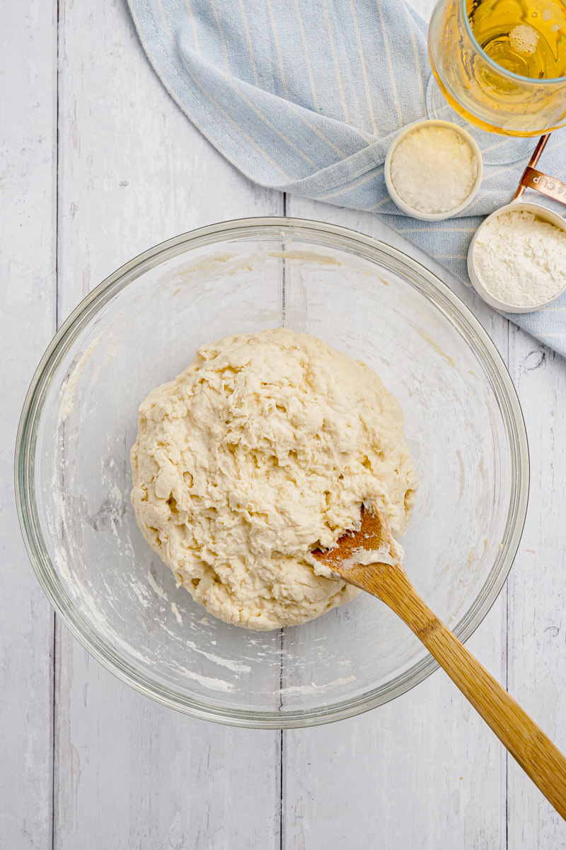beer bread being whisked together