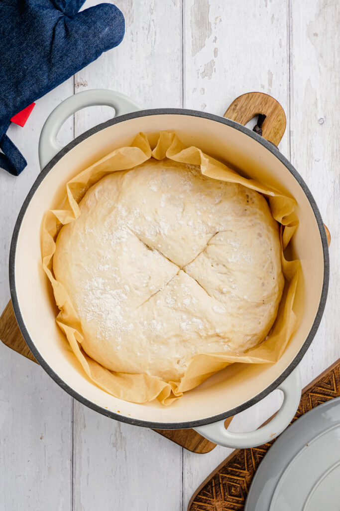 dough in a white pan