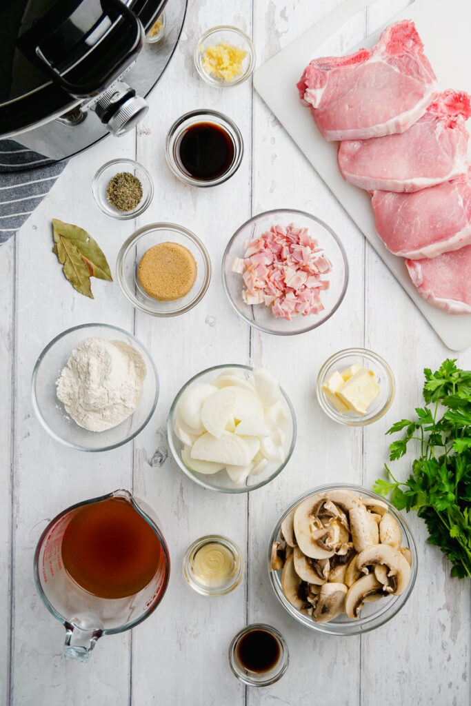 All the ingredients you need for crock pot smothered pork chops